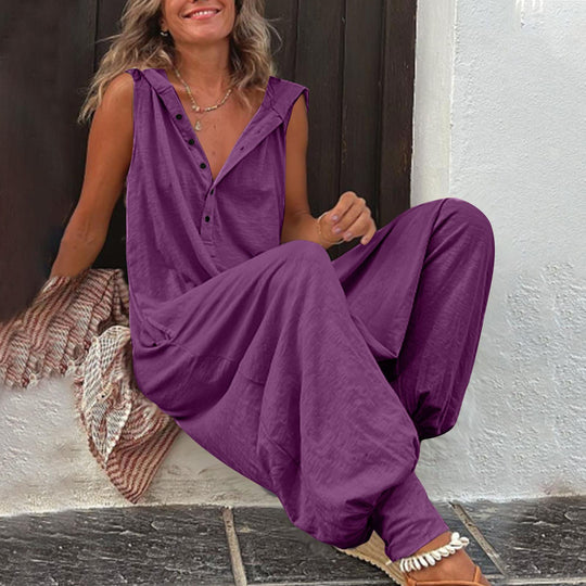 Damen Lässiger Jumpsuit mit Knopfverschluss und praktischen Seitentaschen EB