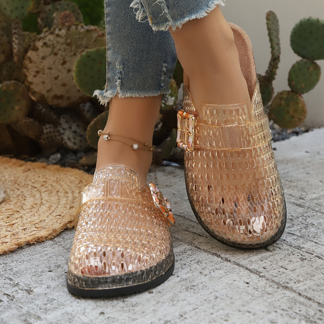 Damen Modische und luftige Clogs mit transparentem Design EB