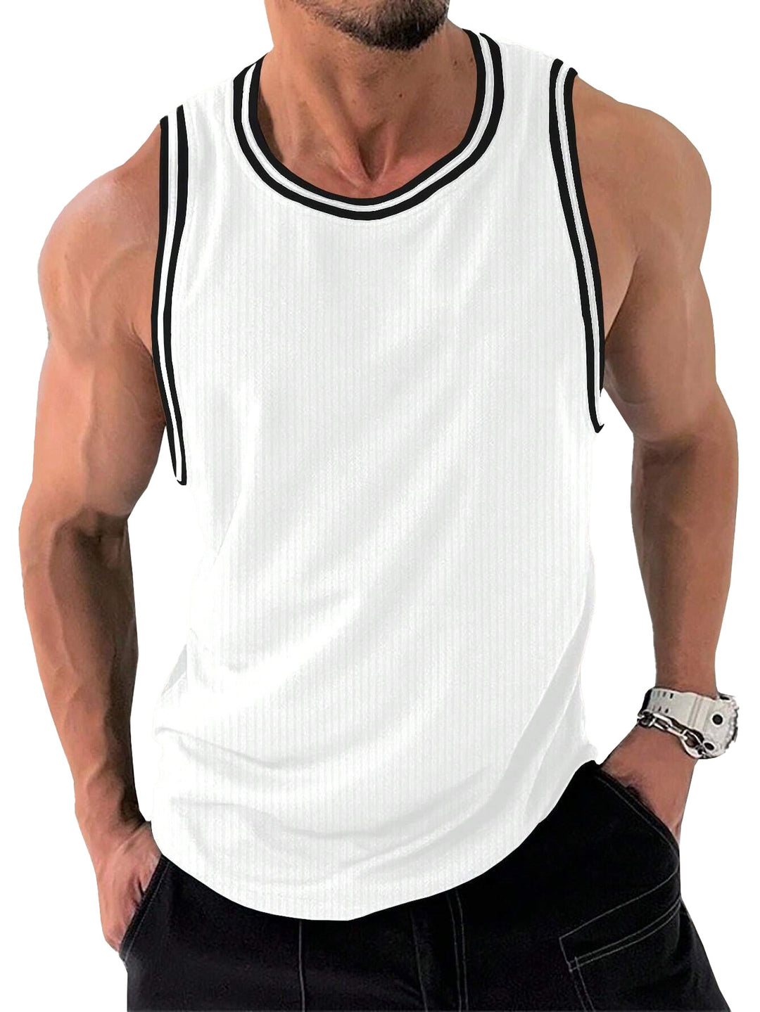 Herren Sportliches ärmelloses Tanktop mit atmungsaktivem Material und modernem Rippendesign EB