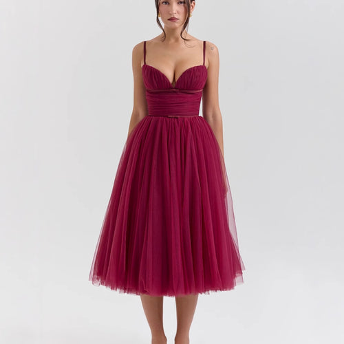 Damen Tüllkleid mit elegantem Oberteil und schwingendem Rock EB