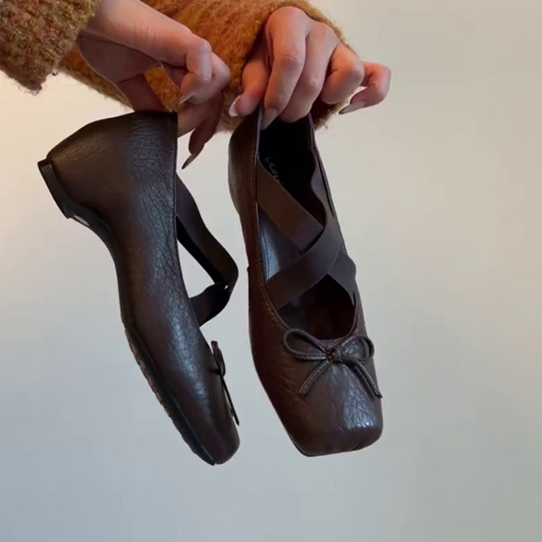 Damen Ballerinas mit elastischen Kreuzriemen und dekorativem Schleifendetail EB