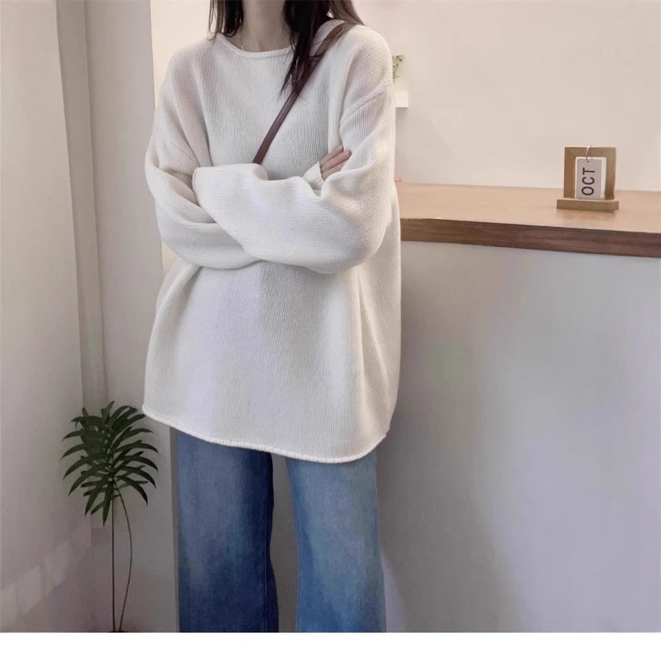 Damen Oversized Strickpullover mit lässigem Schnitt und hohem Kragen EB