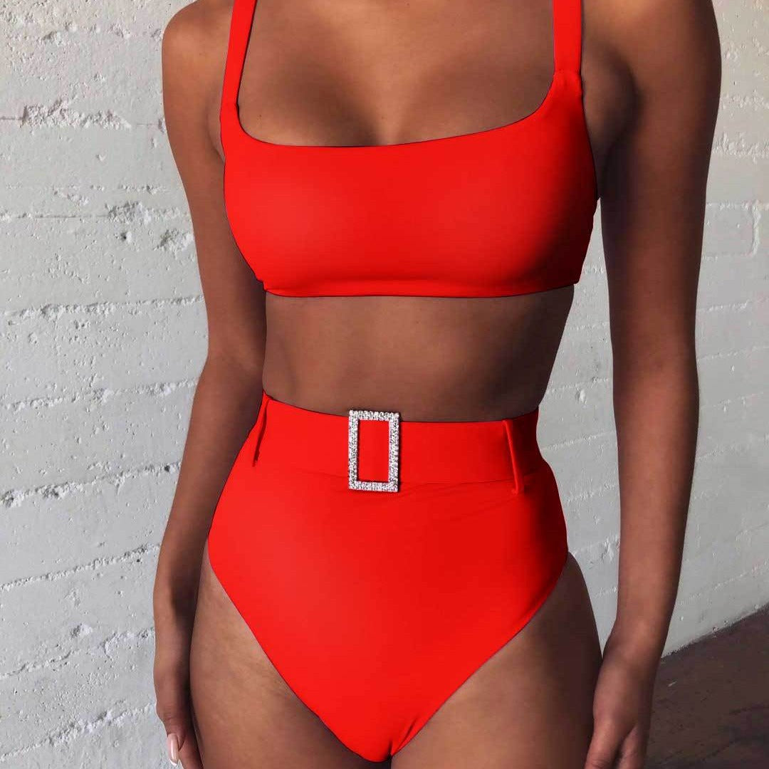 Damen Hoch tailliertes Bikini-Set mit funkelndem Gürtel EB