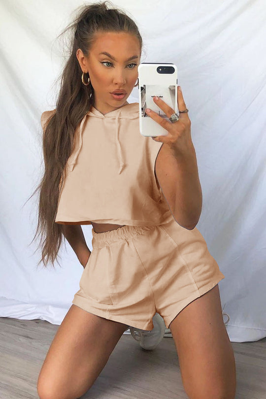 Damen Sportliches Zweiteiliges Set mit Kapuzenoberteil und Shorts EB