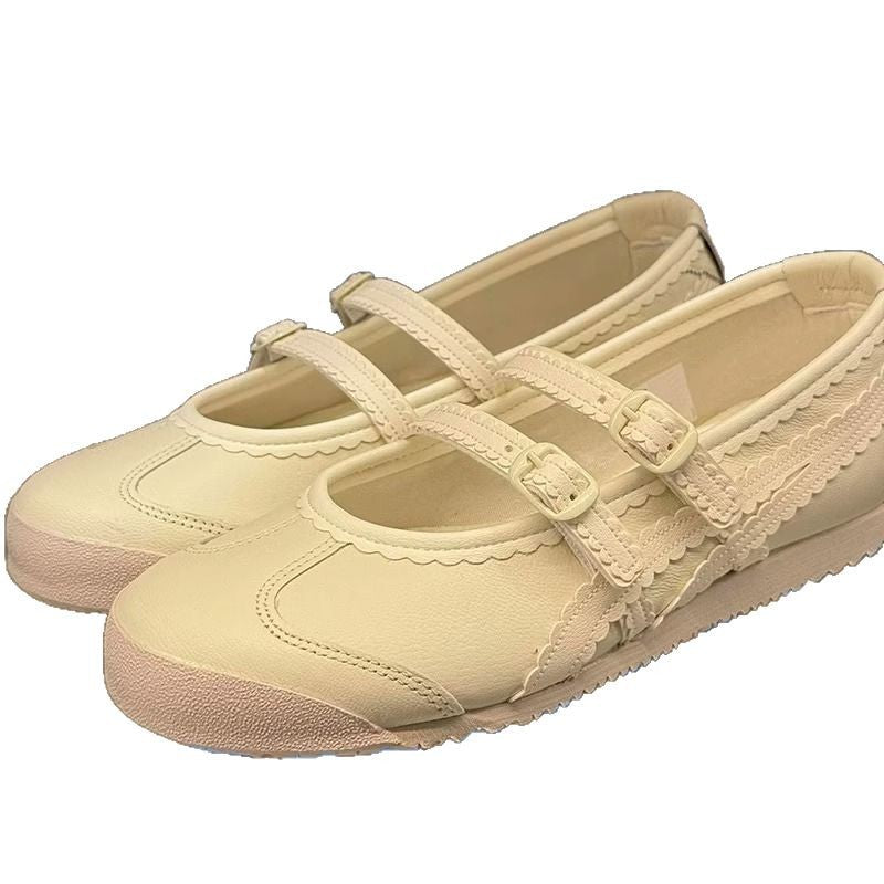 Damen Ballerinas mit verspieltem Riemendesign und hochwertiger Lederoberfläche EB