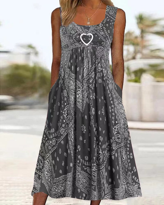 Damen nan luftiges Maxi-Kleid mit Paisley-Bandana-Print, geraffter Empire-Taille und praktischen Seitentaschen EB
