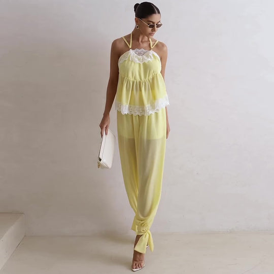 Damen luftiges Schalenoberteil mit elegantem Hosenansatz EB