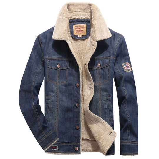 Herren Denim-Workerjacke mit wärmender Teddyfleece-Innenlage und Sherpa-Kragen EB