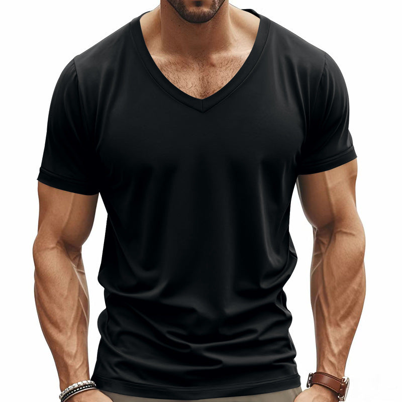 Herren nan V-Ausschnitt-T-Shirt aus Stretchbaumwolle mit ergonomischem Schulterschnitt und flachem Saum EB