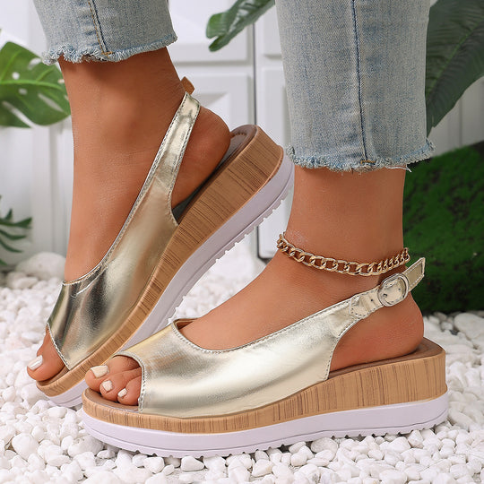 Damen Sling-Sandalen mit raffiniertem Riemen-Design und korkähnlicher Sohle EB