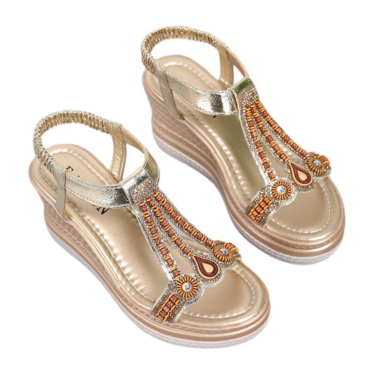 Damen Glamouröse Wedge-Sandalen mit funkelnden Details EB