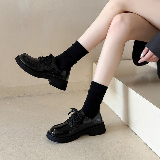Damen modische Glattleder-Schnürschuhe mit Plateausohle EB