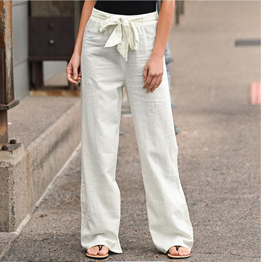 Damen nan weite Leinenhose mit Tunnelzugbund und lässigem Komfortschnitt EB