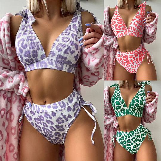 Damen Hochgeschnittenes Bikini-Set mit verspielten Rüschendetails EB
