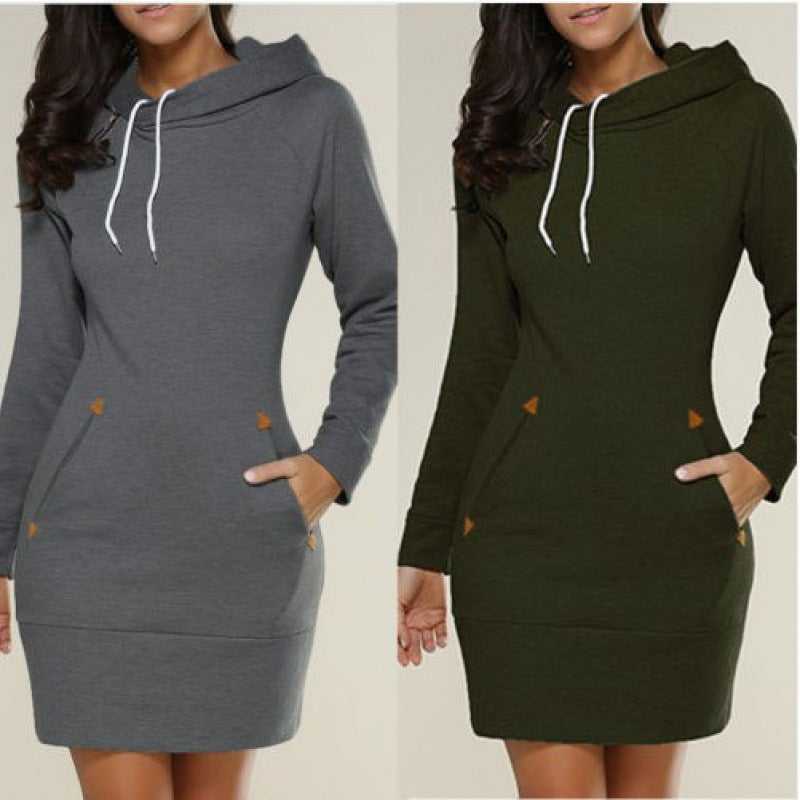 Damen Kapuzenkleid aus Sweat mit Kängurutaschen und taillierter Passform EB
