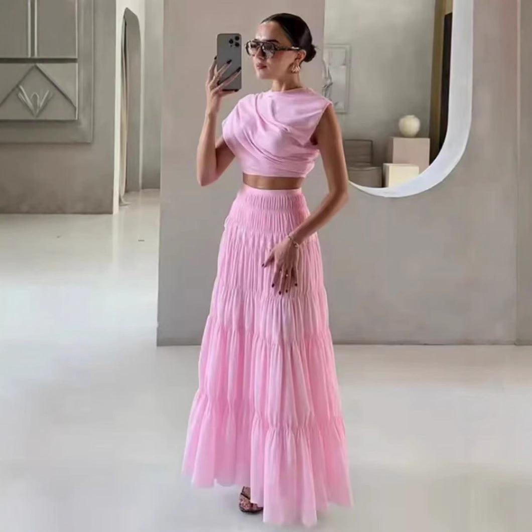 Damen Set aus modischem Crop-Top und Maxi-Rock mit Rüschendetails EB
