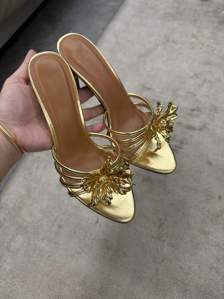 Damen offene High Heel Sandalen mit dekorativem Riemendesign EB
