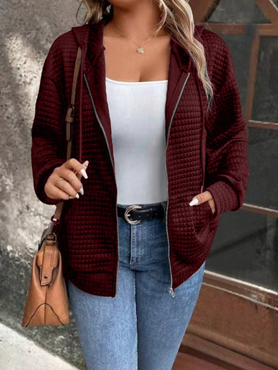 Damen Kapuzenjacke mit strukturiertem Waffelmuster und praktischem Reißverschluss EB