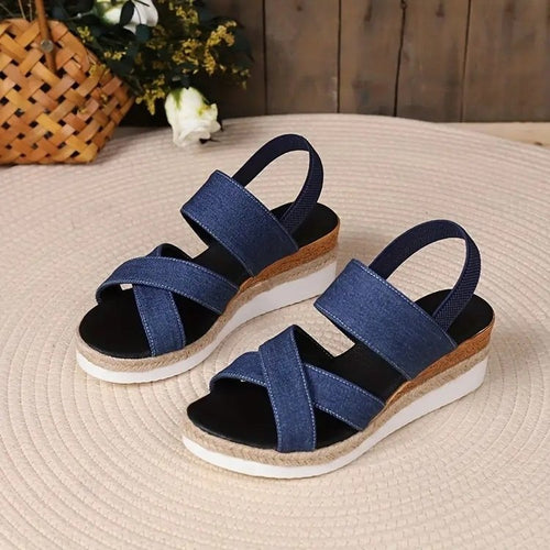 Damen Wedge-Sandalen mit elastischen Riemen und komfortablem Fußbett EB