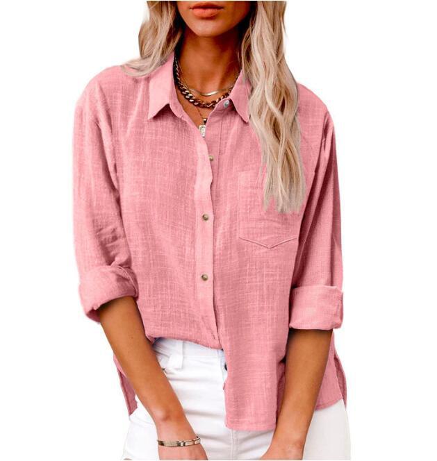 Damen lässige Leinenbluse mit kurzem Arm und Knopfdetails EB