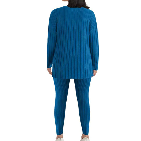 Damen gemütliches Strickensemble mit feiner Rippenstruktur und lässigem Schnitt EB