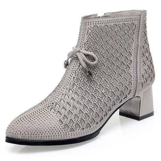Damen Stiefeletten mit funkelndem Strass und elegantem Blockabsatz EB