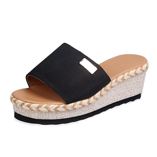 Damen Wedge-Pantoletten mit eleganter Strickoberfläche und modischem Blockabsatz EB