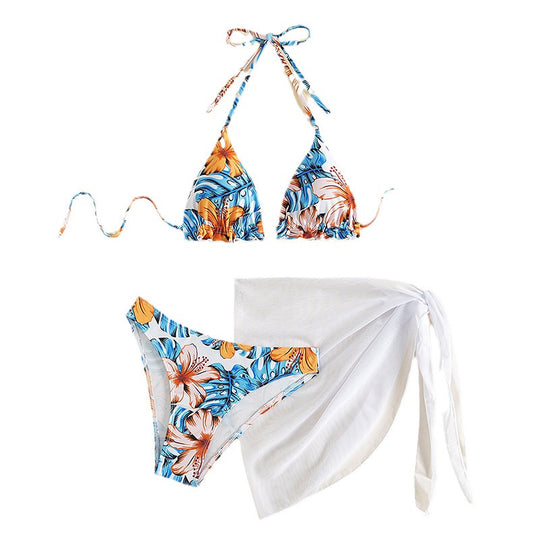 Damen Triangel-Bikini-Set mit floralem Muster und lässigem Tuch EB