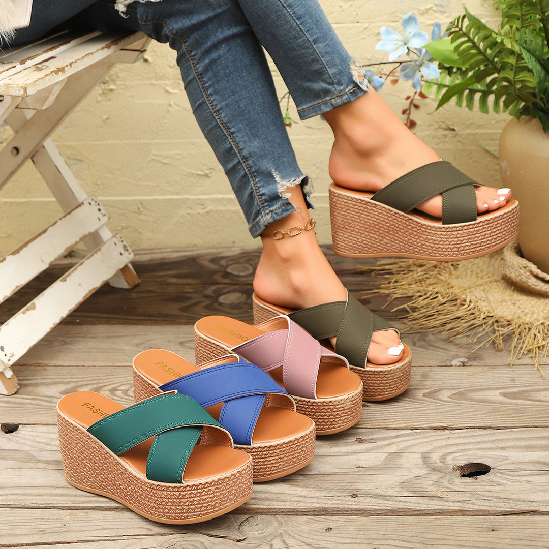 Damen Wedge-Pantoletten mit dekorativem geflochtenem Detail und rutschfester Sohle EB