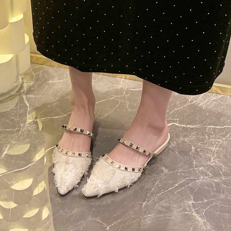 Damen elegante Mules mit modischen Riemen und geschmackvollen Stud-Akzenten EB