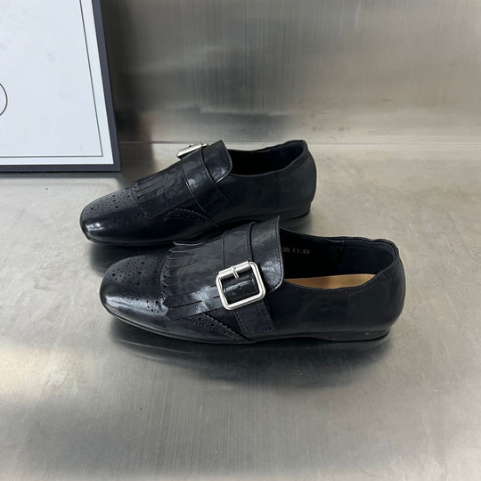 Damen Elegante Mokassins mit modischem Fransen-Design und dekorativer Schnalle EB