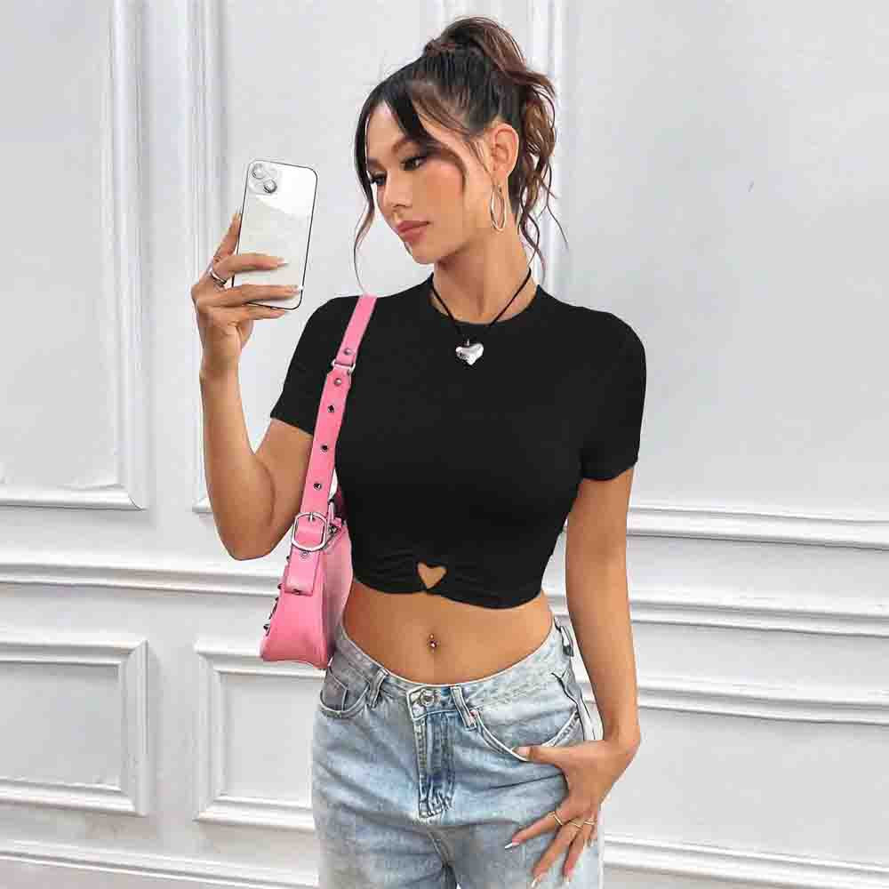 Damen cropped T-Shirt mit herzförmigem Knoten EB