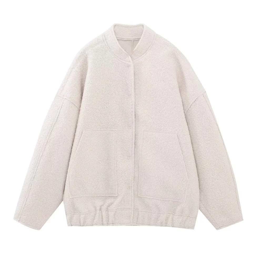 Damen lässige Jacke im Oversized-Stil mit praktischen Taschen EB