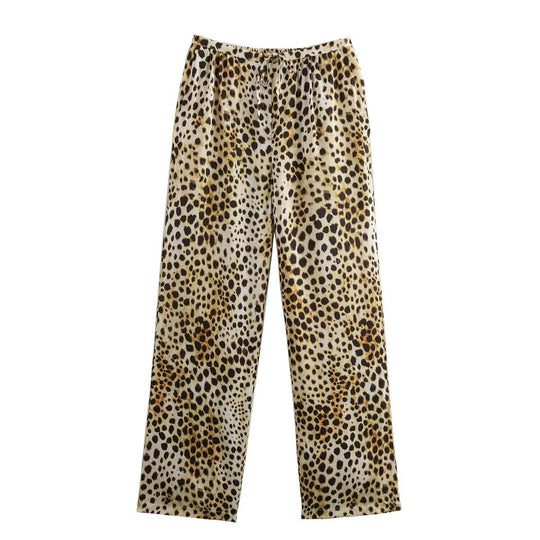 Damen elegante Leinenhose mit kontrastierenden Tiermustern EB