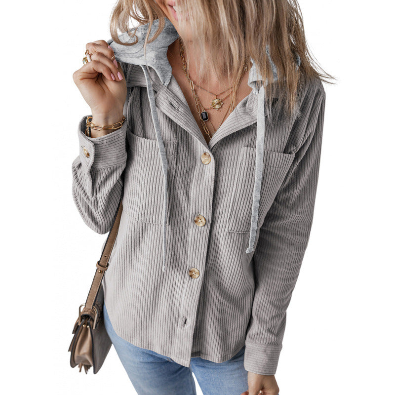 Damen lässige Hemdjacket mit Kapuze und seitlichen Taschen EB