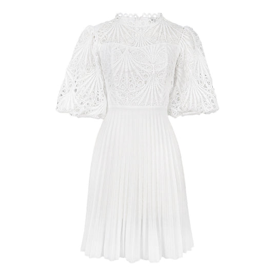 Damen Plissiertes Kleid mit kreativem Spitzenoberteil und eleganter Taillenbetonung EB