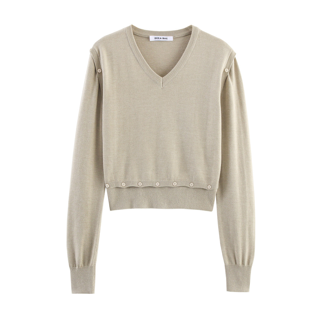 Damen modischer Kurzpullover mit Knopfdetails EB