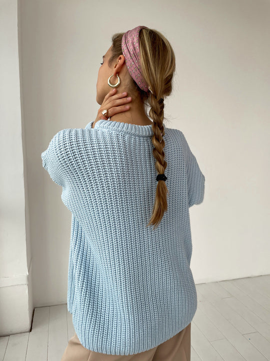 Damen lässiger Strickpullover mit strukturierter Mascheninterpretation und weitem Schnitt EB