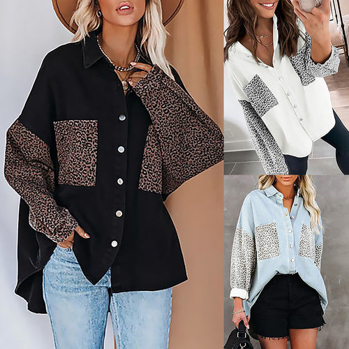 Damen Overshirt mit Leopardenmuster und modischen Buttons EB
