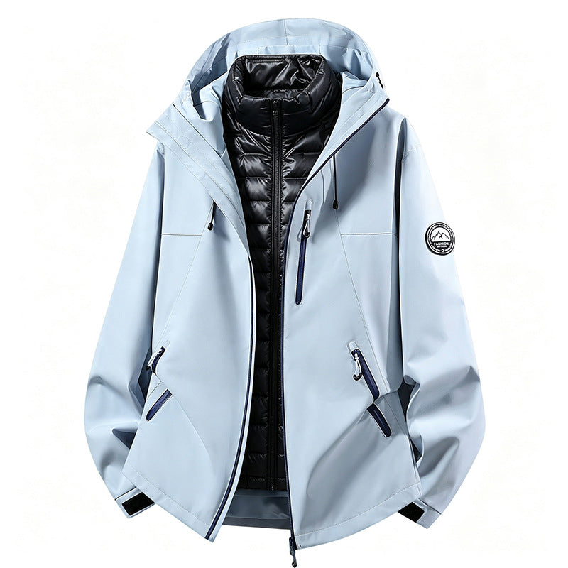 Unisex wetterfeste dreiteilige Softshelljacke mit abnehmbarer Steppinnenjacke und Kapuze EB