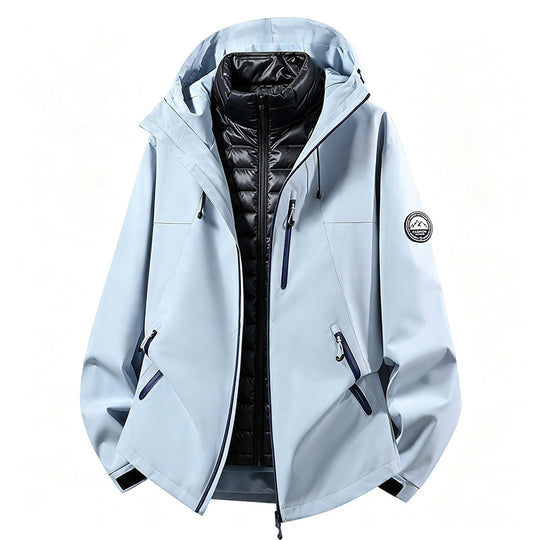 Unisex wetterfeste dreiteilige Softshelljacke mit abnehmbarer Steppinnenjacke und Kapuze EB