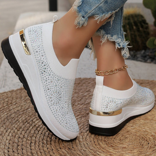 Damen modische Slip-On Sneakers mit Glitzer-Applikationen EB