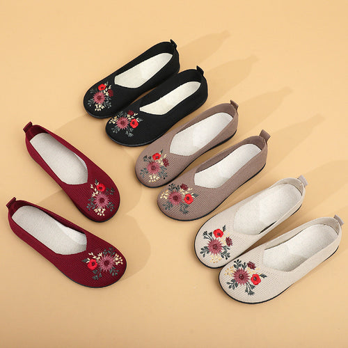 Damen Ballerinas mit floraler Stickerei und flexiblem Fußbett EB