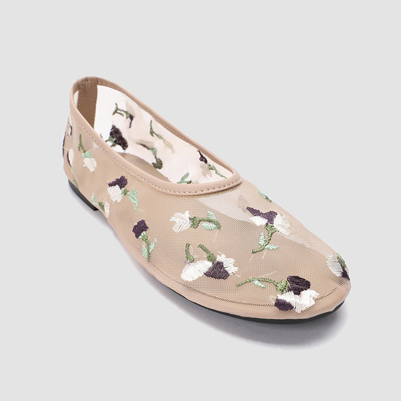 Damen Ballerinas mit floralem Stickmuster und bequemem Innenfutter EB