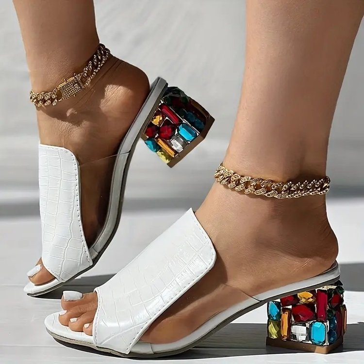 Damen Plateau-Pantolette mit modischem Riemendesign und buntem Blockabsatz EB