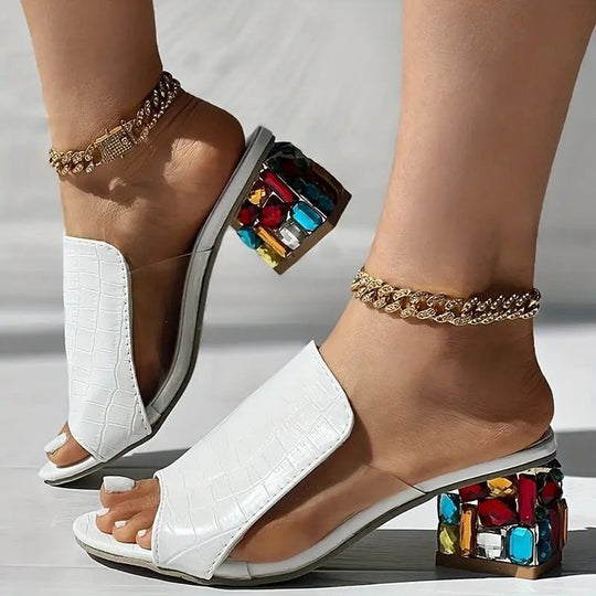 Damen Plateau-Pantolette mit modischem Riemendesign und buntem Blockabsatz EB