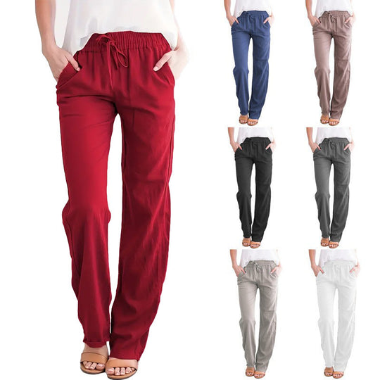 Damen Weite Hose mit elastischem Bund und praktischen Seitentaschen EB