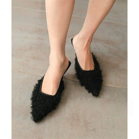 Damen elegante Mules mit rüschendem Design EB