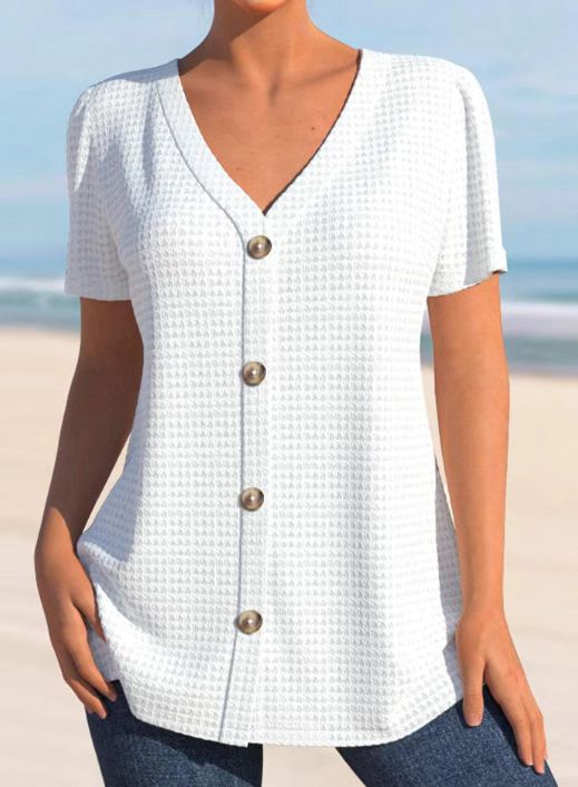 Damen Kurzarm-Bluse mit elegantem Knopfverschluss und strukturiertem Design Heidi-Mode