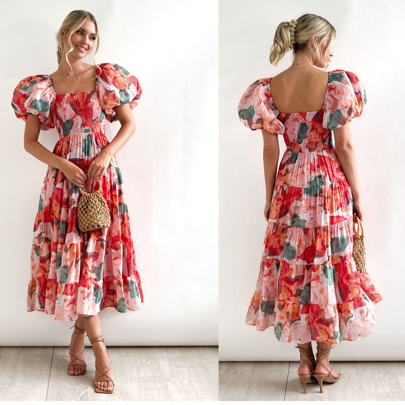 Damen Off-Shoulder Maxikleid mit voluminösen Puffärmeln EB